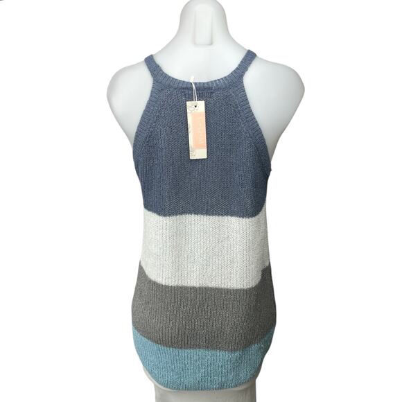 NEW C+D+M Multicolor Colorblock Halter Round Neck Sleeveless Knitted Tank Top S - Picture 2 of 5